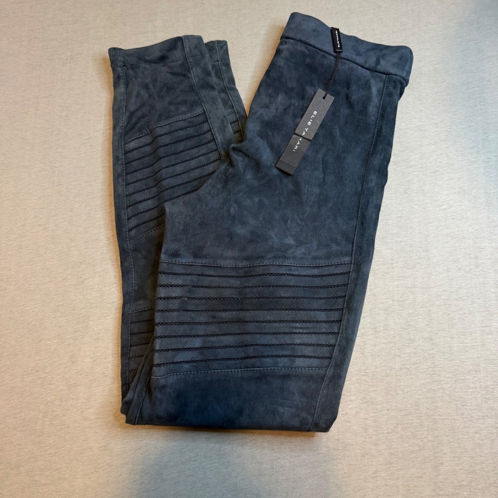 Elie NEW $1,048 Tahari Roxanna Navy Lamb Skin Suede Moto Leggings Pants  Small